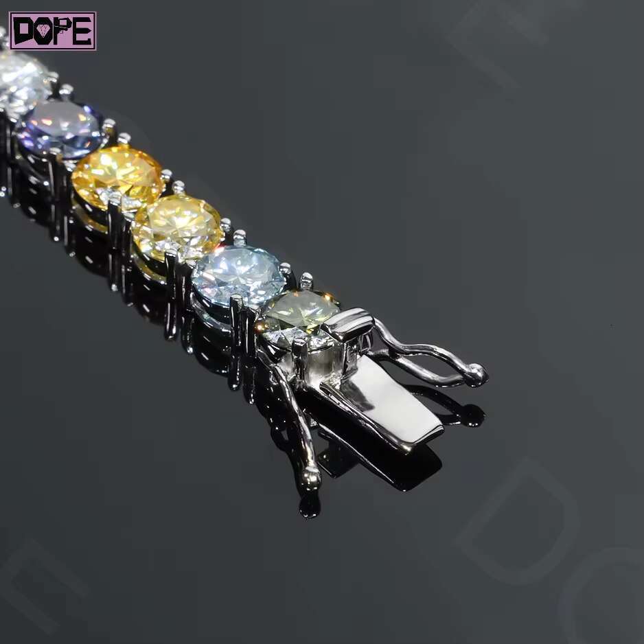 6mm Moissanite Bracelet Iced Out Men Hip Hop 925 Silver VVS Colored Moissanite Tennis Bracelet