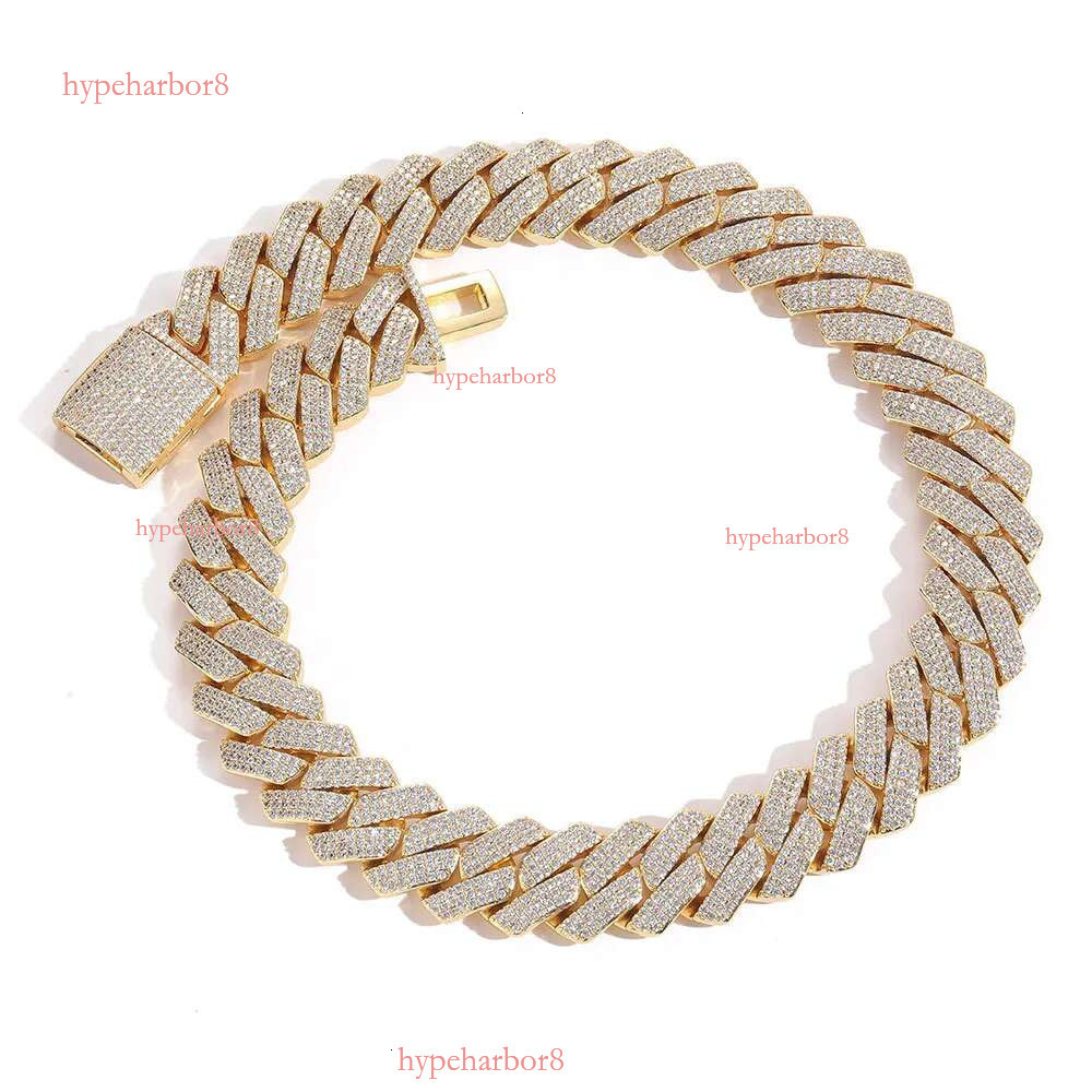necklace moissanite designer jewelry cuban k chain for men stainless steel plated gold 20MM wide 3 row dia hip hop mens prong iced out chains choker