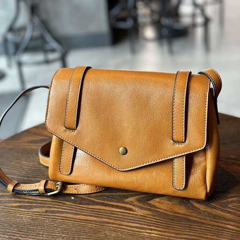 Simple Genuine Leather Women's 2025 New Vintage Shoulder Bags Solid Color Natural Soft Cowhide Messenger Bag