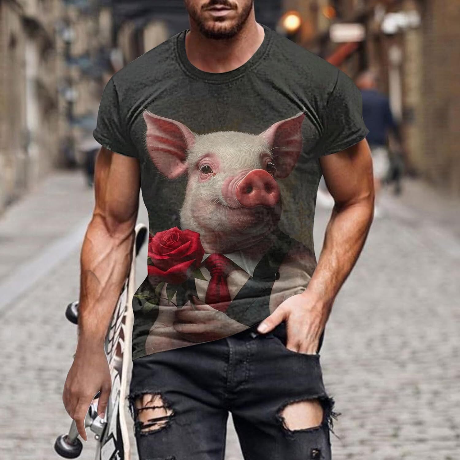 T shirt for Mens Funny 3D Graphic Print T Shirts for Men Popular Novelty Animal Pig Short Sleeve T-Shirt Summer Comfy Casual Crewneck Tee Tops