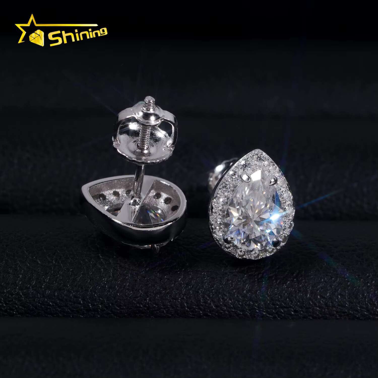 New Arrival 925 Silver Halo Design Pear Cut Moissanite Stud Earrings GRA Certificated Screw Back Women Fine Jewelry Earrings