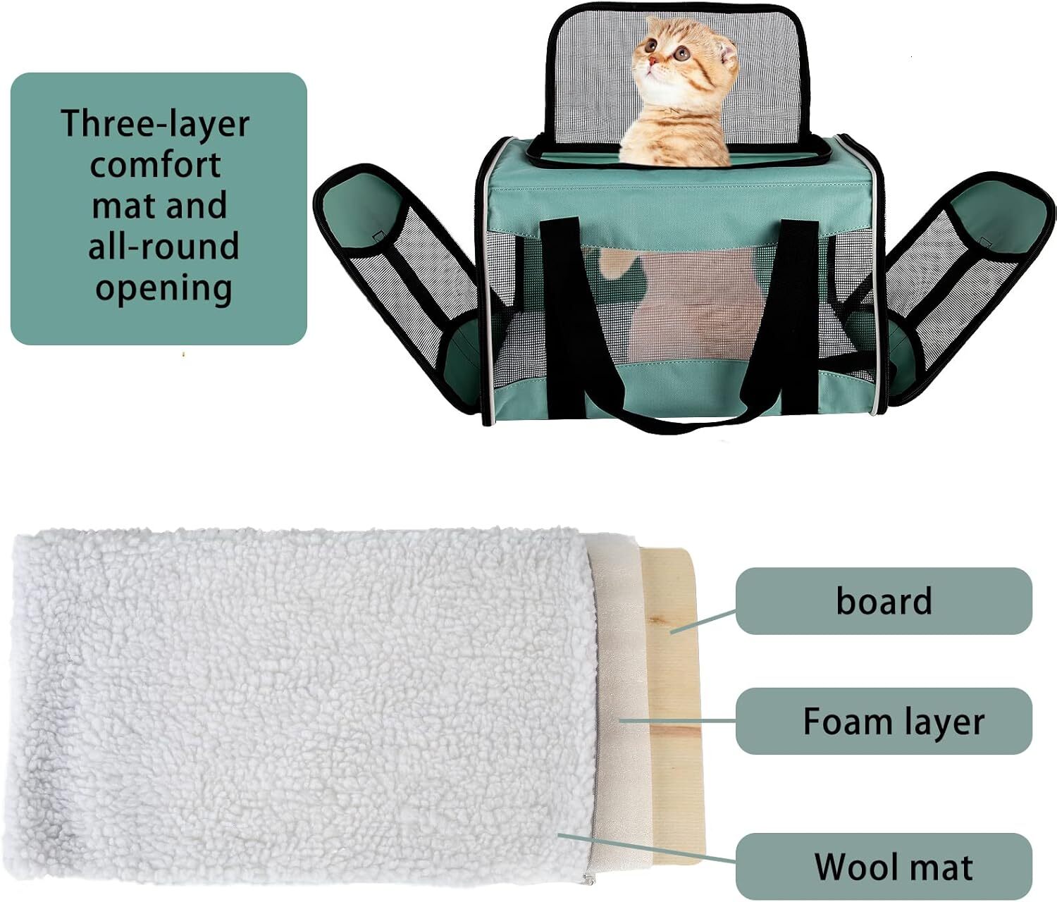 Cat carrying case, pet dog bag, soft faced cat bag, airline approved pet travel bag, weighing up to 15 pounds (approximately 6.8 kilograms), foldable 