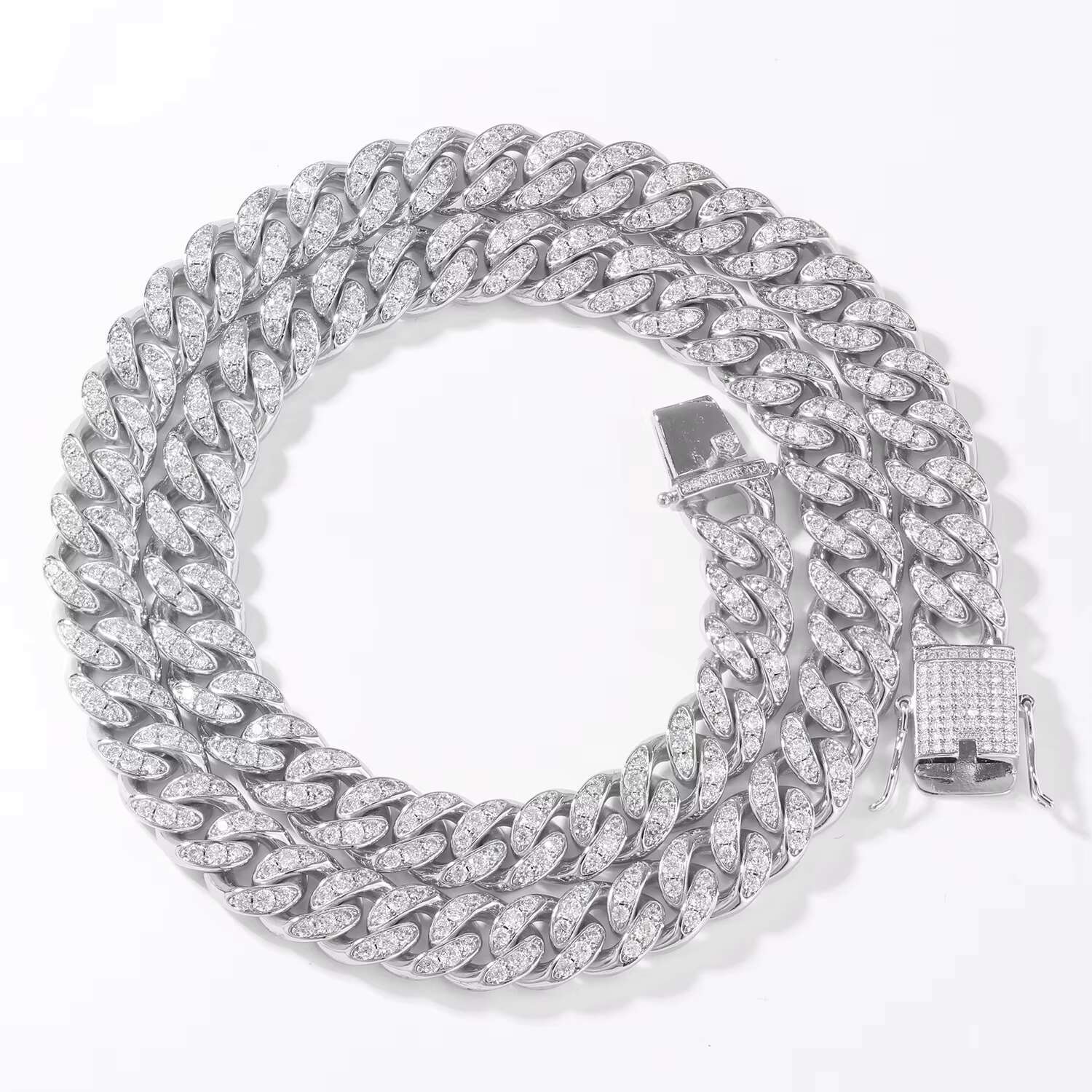 Handmade Insert Single Row 10mm Wide Real S925 Cuban Chain With VVS Moissanite