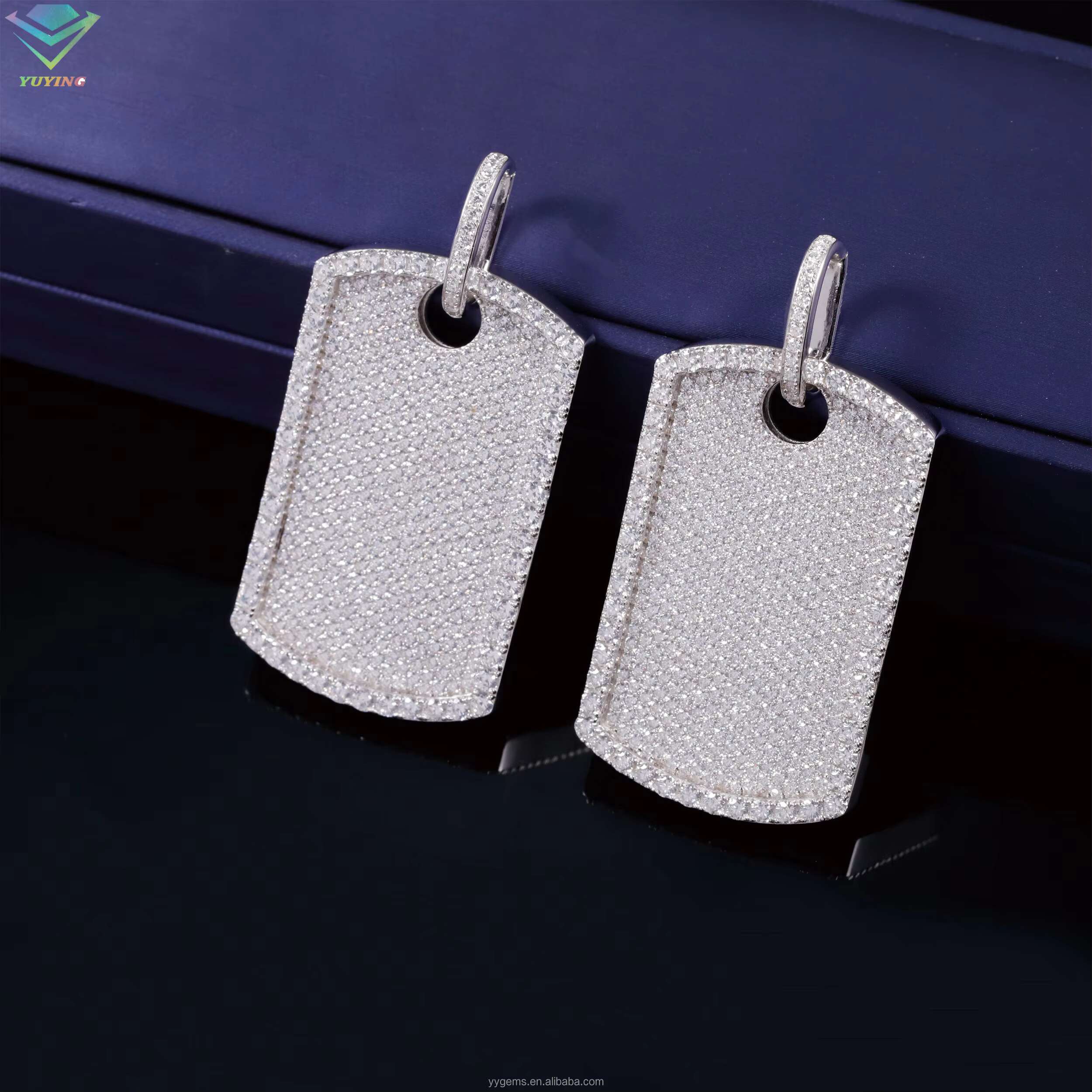 Full Iced Out Moissanite Diamonds Tag Pendant Rope Chain White Gold Plated 925 Silver Hip Hop Pendant Dog Tag Necklace Jewelry