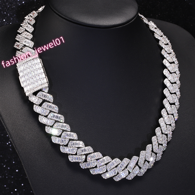 Customization Cuban Chain Sterling Silver VVS Moissanite baguette Heavy Miami Style Chain for Men s Hiphop Life
