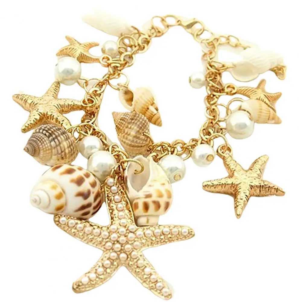 Bohemia Summer Beach Bracelet Natural Shell Cute Adjustable Gold Plated Ocean Multi-style Chain Beach Bracelet Jewelry GiftsC250411