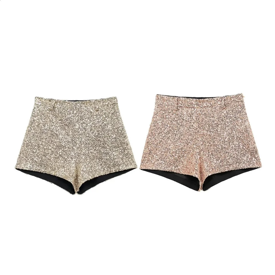 RARF Winter Product Womens Fashion Casual Bead Decoration Mid Waist Gold sequin A-line Wide Leg Shorts 250411