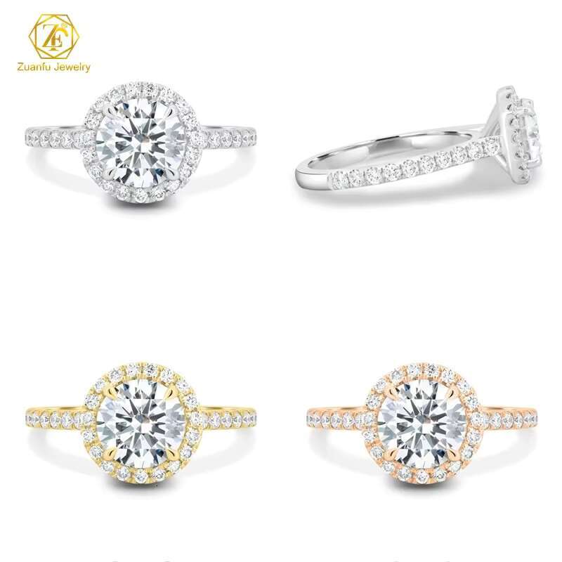 2CT Moissanite Diamond 18k Solid Gold Ring Jewelry Pear Oval Emerald Round Cut Moissanite Halo Ring with Side Stone Wedding Gift