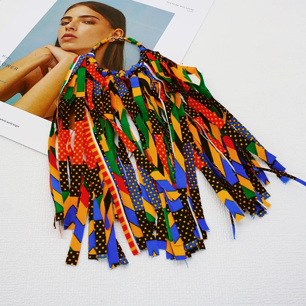 Big Round wax fabric Earrings Handmade Earring Multicolor Tassel Earrings For Women Thread Long Dangle Drop Earrings Party Gifts 250411