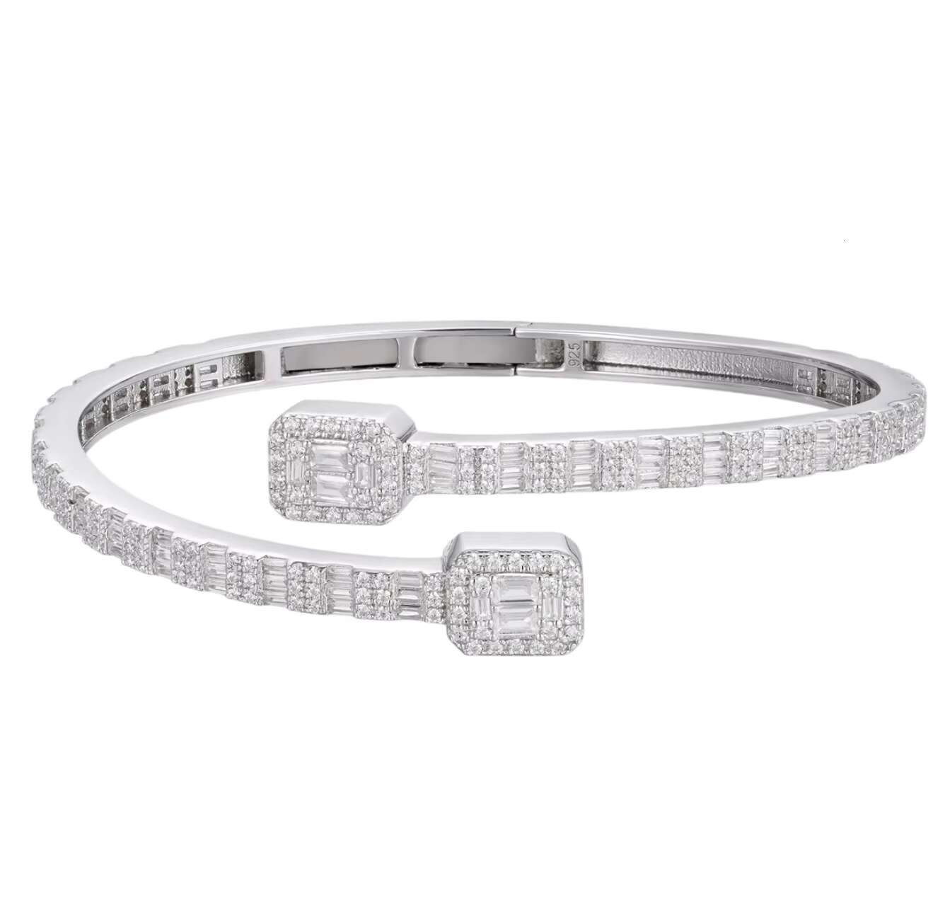 Fine Jewelry 925 Sterling Silver Iced Out VVS Baguette Moissanite Bracelet T Square Diamond Cuban Link Bangles for Women Men