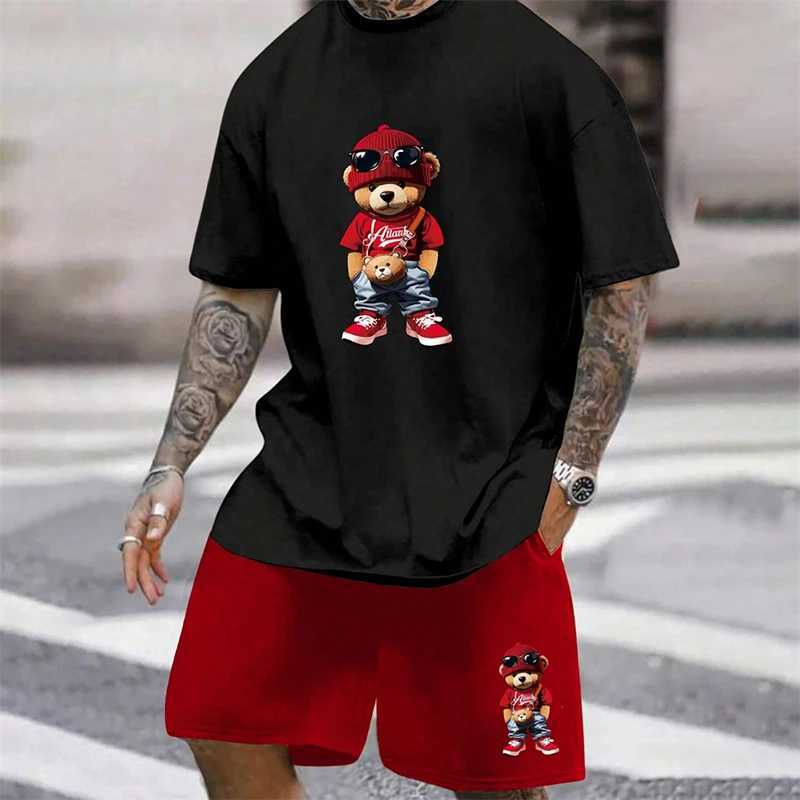 2024 New Summer Fresh Breathable Leisure Travel Set Fashion Trend Street Style Mens Wear Oversized Mens Loose TopXJ250412