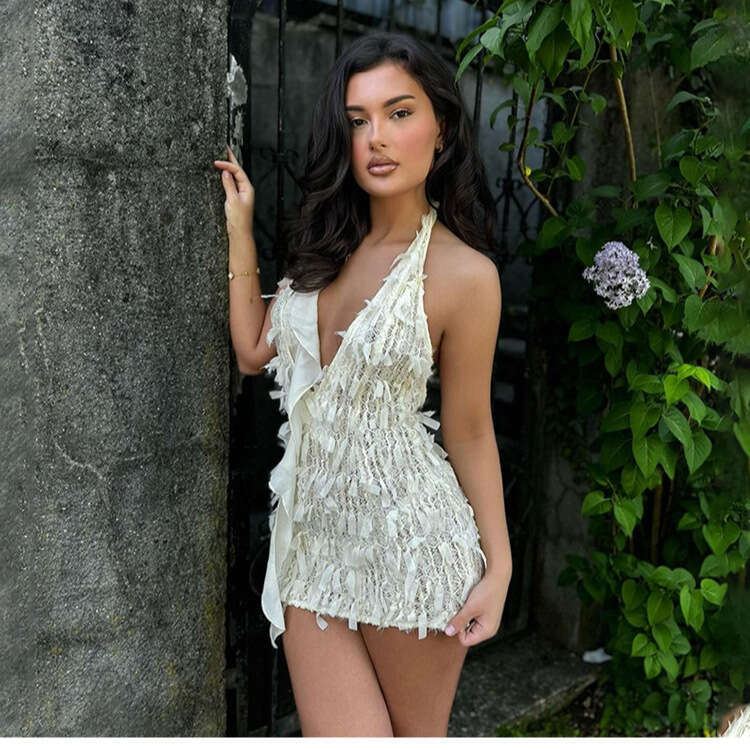 Women's Wear INS Women's Summer New Product Sexy And Spicy Hanging Neck Lace Up V-Neck Open Back Slim Fit Wrap Hip Dress
