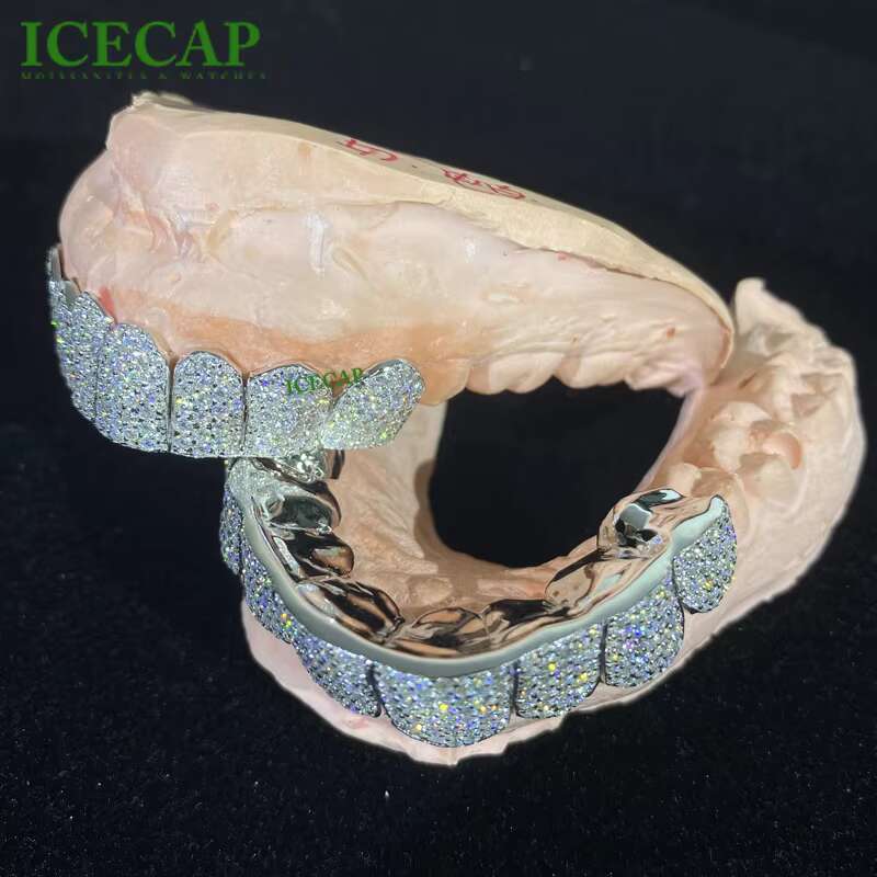 Customizable S925 Silver VVS Moissanite Honeycomb Setting Teeth Grillz 16-20 Hip Hop Iced Jewelry Bustdown Diamond Moissanite