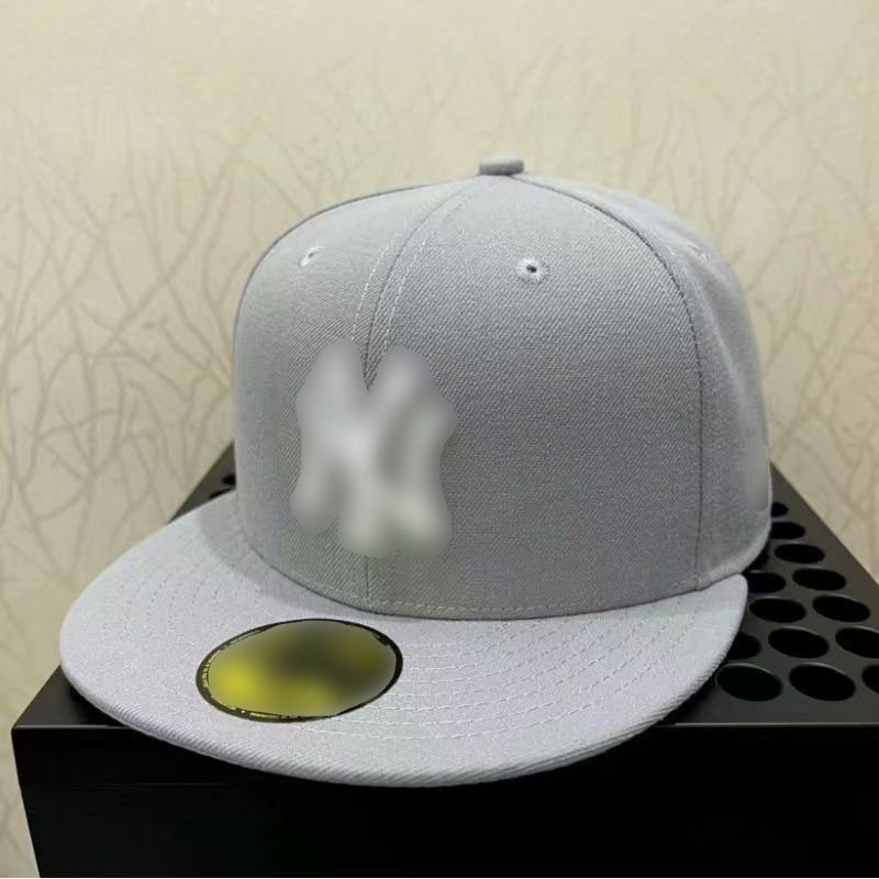 Grey ny Flat Brim Hat - Non Adjustable Closed Back Baseball Cap Unisex Street Fashion Sun Protection Hat