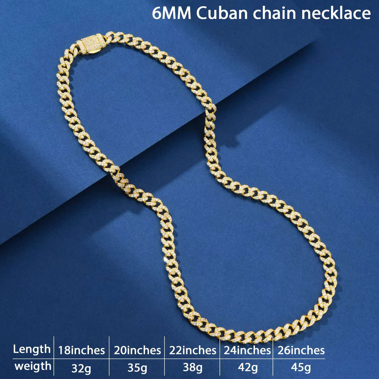 Rapper Hip Hop Accessories Fashion 6mm Chain Gold Plated Sier Zhirah Dia Iced Cuban Men's Necklace