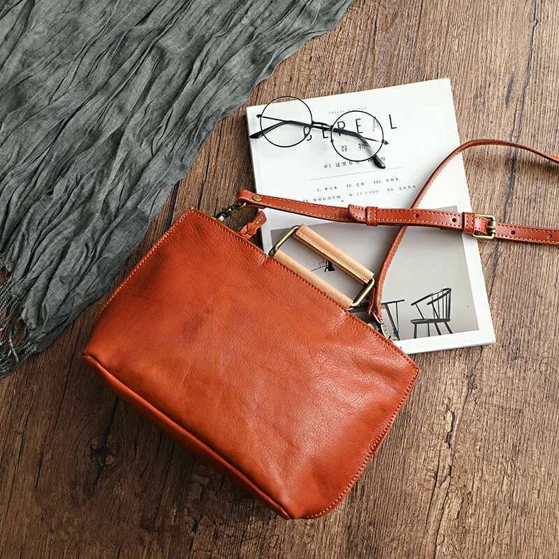 Handmade Natural Cow Leather Women Bag 2025 New Simple Retro Handbag Large Capacity Solid Color Shoulder Bags