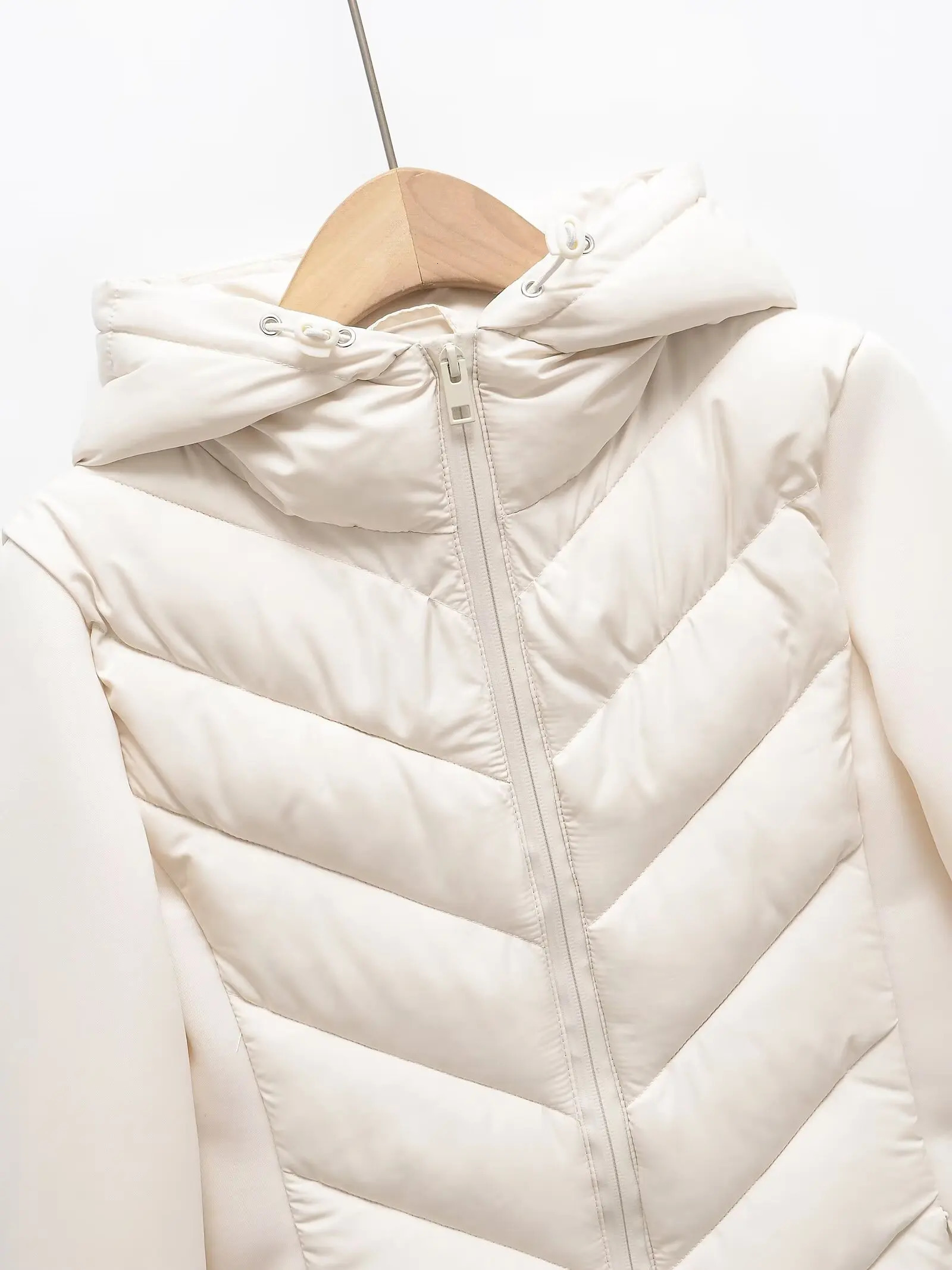 autumn and winter womens hooded air cotton longsleeved slim stitching light quilted down jacket for women 251111
