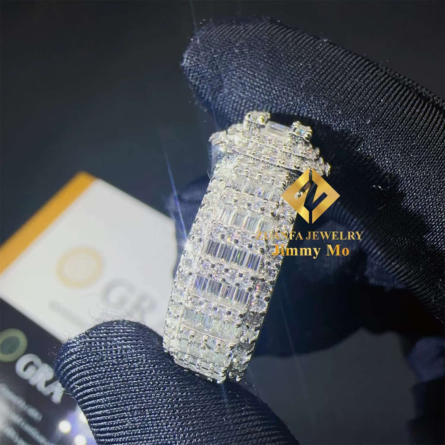 Bling Fashion Iced Out Hip Hop Wedding baguette Vvs Moissanite Diamond 925 Sterling Silver Men Diamond Ring