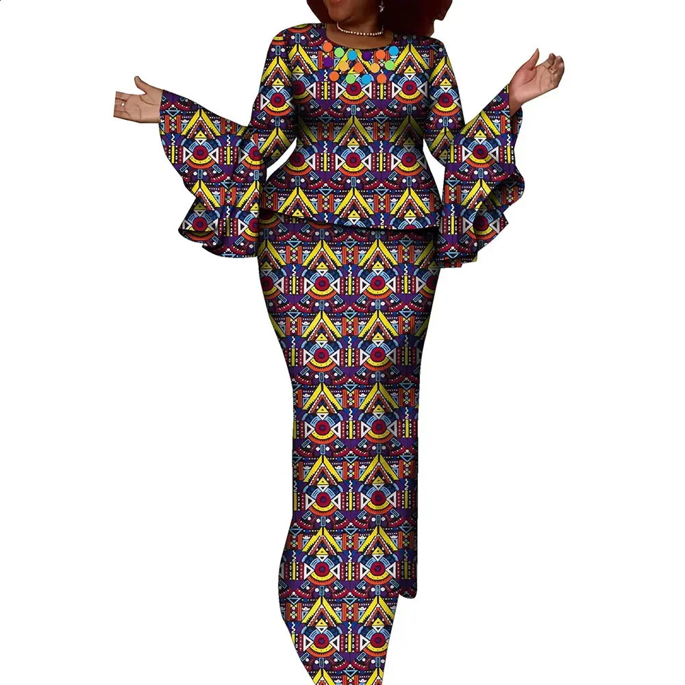 African batik womens 2piece set Bazin Riche top and skirt WY10755 250411