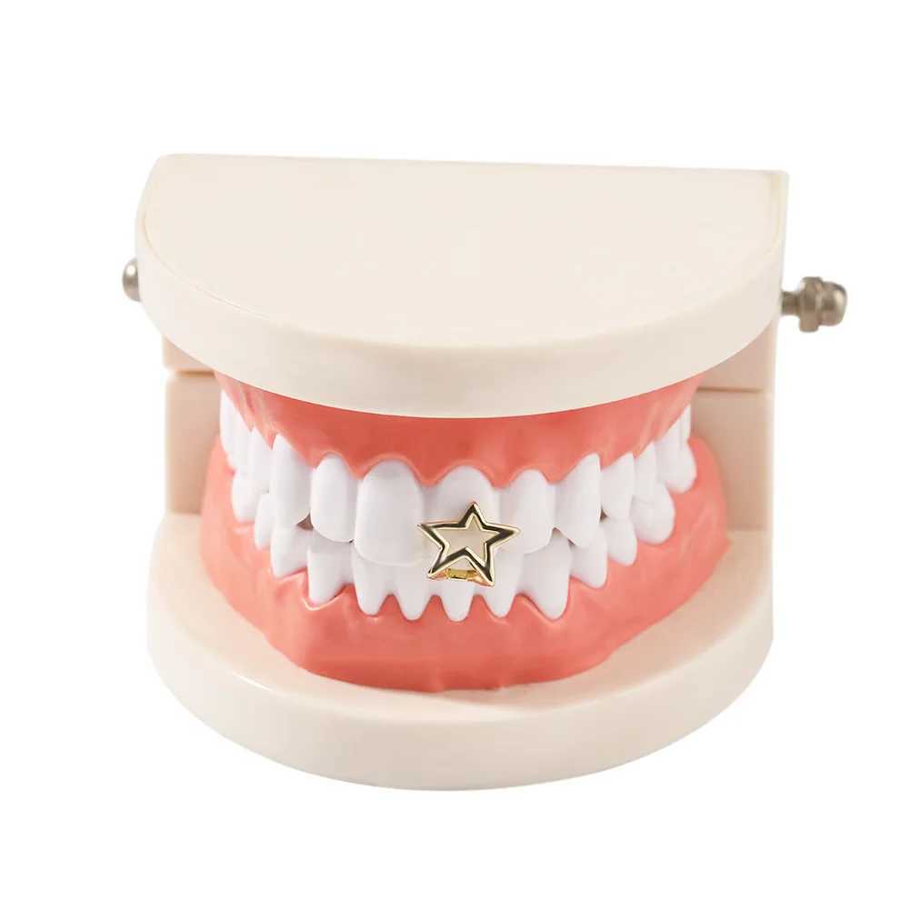 Rachelz Irregular Hollow Pentagram Teeth Grillz Hip Hop Gold Silver Colored Tooth Cap W250412