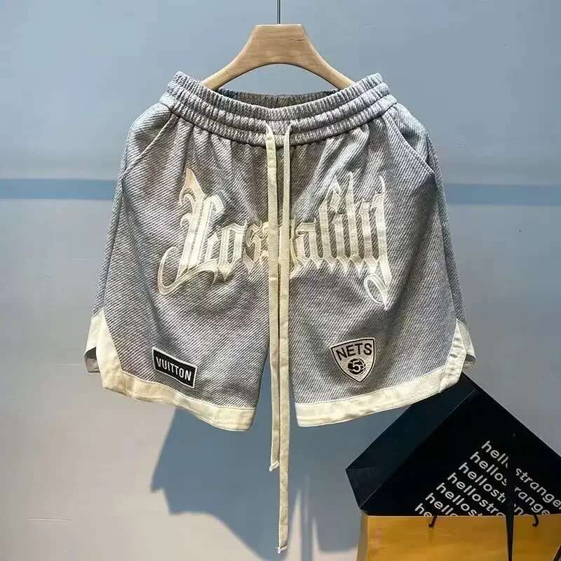 2024 Summer Korean Fashion Embroidery Streetwear Haruku Letter Sports Shorts Casual Men's Clothing Short