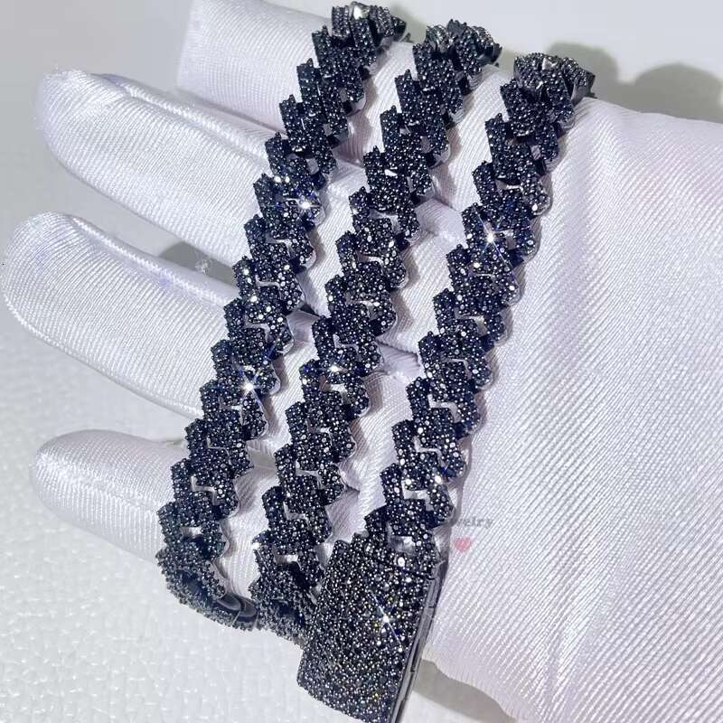 Guangzhou Shining Jewelry 10MM Sterling Silver Hip Hop Iced Out Black Moissanite Cuban Chain