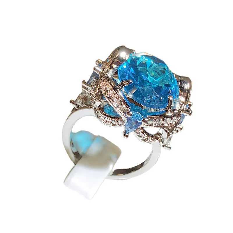 Luxury Sparkling Light Blue Zircon Wreath High Quality Banquet Birtay Party Jewelry Fashion 925 Silver Womens AccessoriesXJ250412