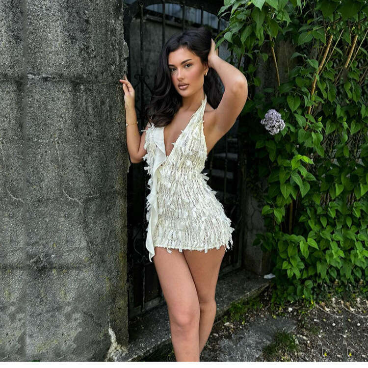 Women's Wear INS Women's Summer New Product Sexy And Spicy Hanging Neck Lace Up V-Neck Open Back Slim Fit Wrap Hip Dress