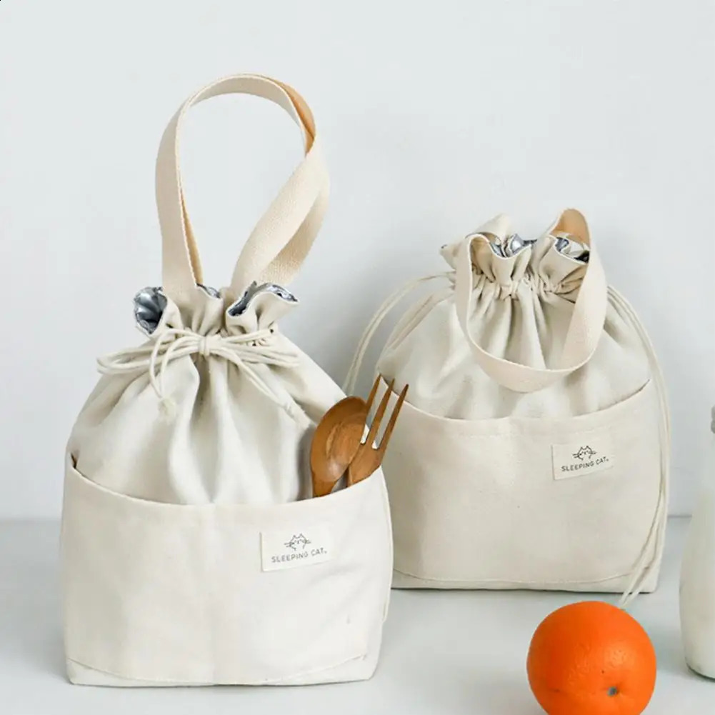 Bento bag large capacity drawstring waterproof aluminum foil lining Japanese lunch box insulated bag daily use 250410