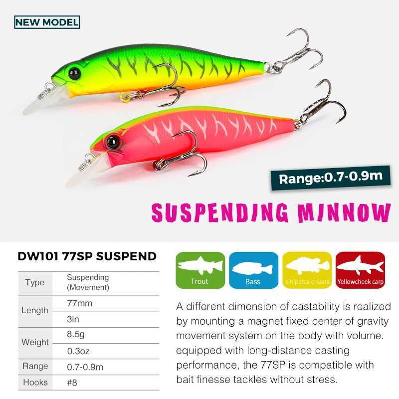 TSURINOYA 77SP Jerkbait Suspending Minnow Fishing Lure DW101 77mm 8.5g 0.7-0.9m Pike Bass Artificial Hard Baits Wobbler Lures Z250411