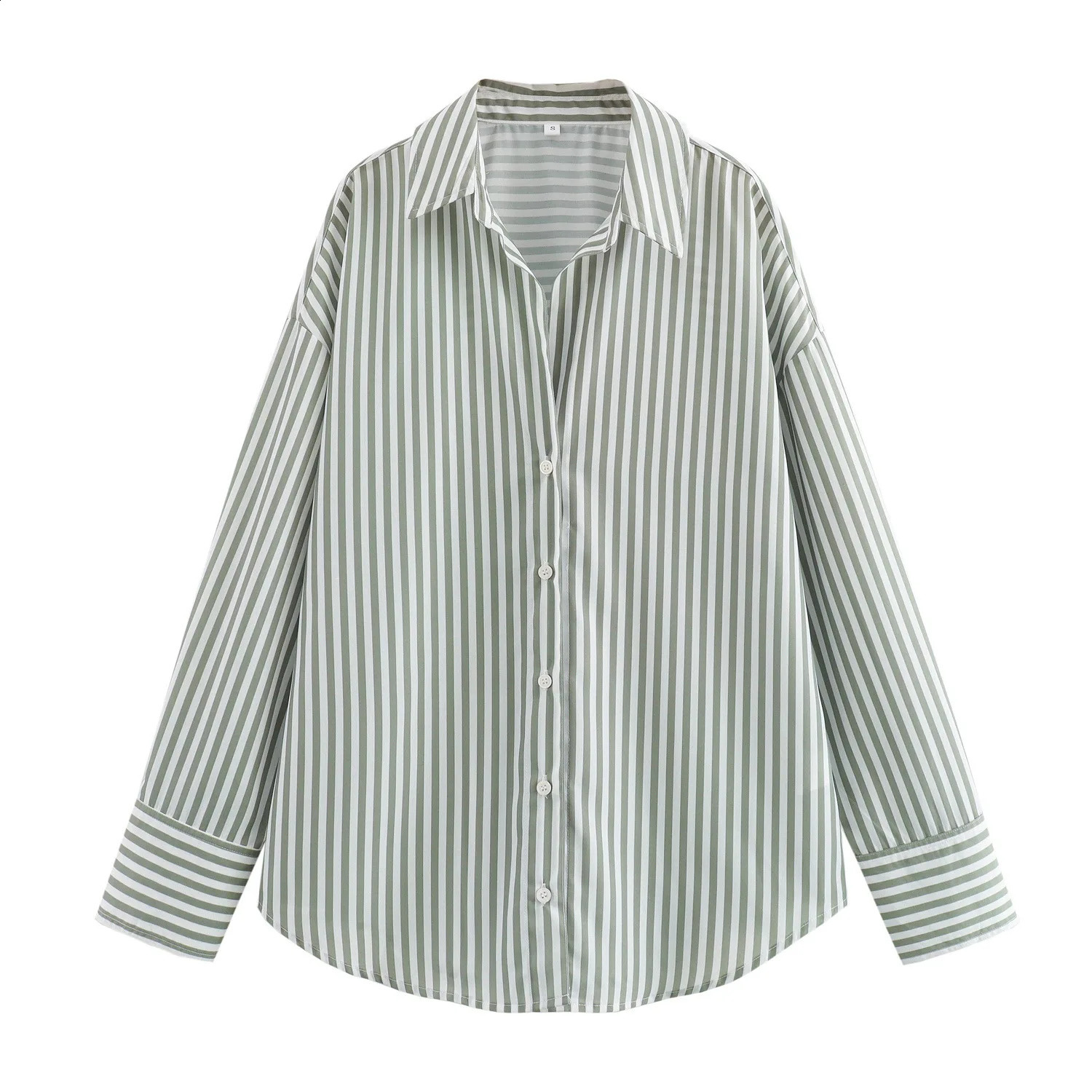 Womens Long Sleeve Button Down Shirts Striped Pattern Classic Collar Loose Fit Ideal for Versatile Styling 250411