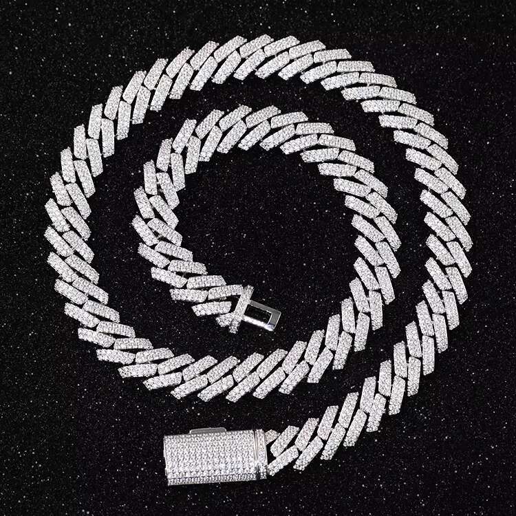 Iced Out Vvs Moissanite 2 Rows 12mm Gold Plated Cuban Chain Necklace 925 Sterling Silver Diamond Moissanite Cuban Link Chain
