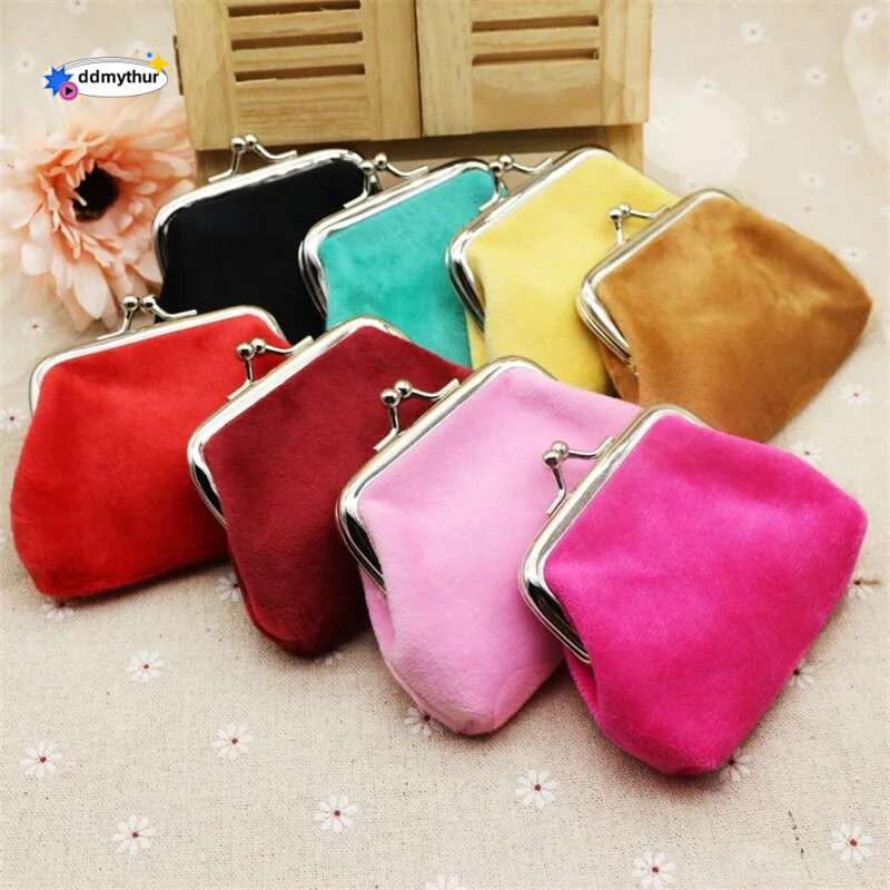 Solid Color Plush Coin Versatile Kiss-Lock Wallet Clutch Purse Pocket Storage Bag ddmythur