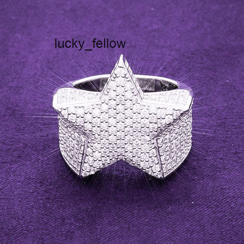 2024 Hip Hop Fine Jewelry Passd Diamond Tester 925 Sterling Silver Iced Out VVS Moissanite Cluster Star Ring for Men Women
