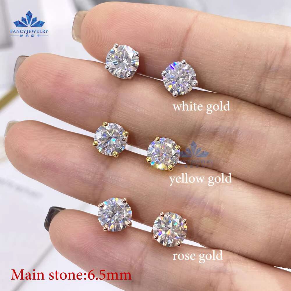 Ready to Ship Fancy Jewelry Round Shape VVS GRA Certificate Moissanite Diamond Sterling Silver Studs Hip Hop Earrings