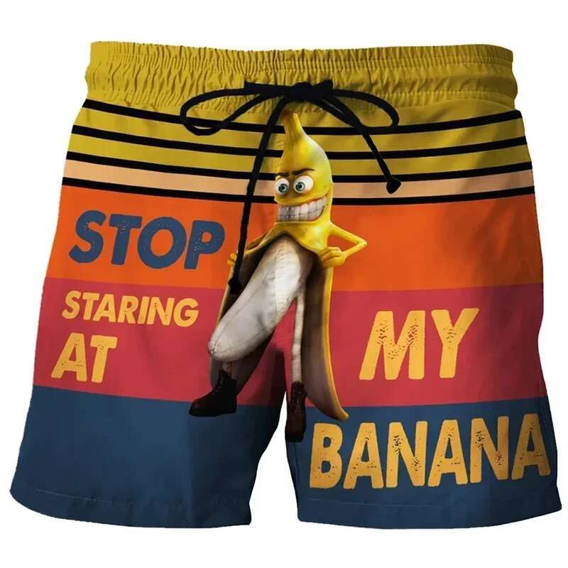 Funny Chicken Swimming Crab 3d Printed Surfing Board Banana Beach Shorts Men's Swim Briefs Boy Trunks
