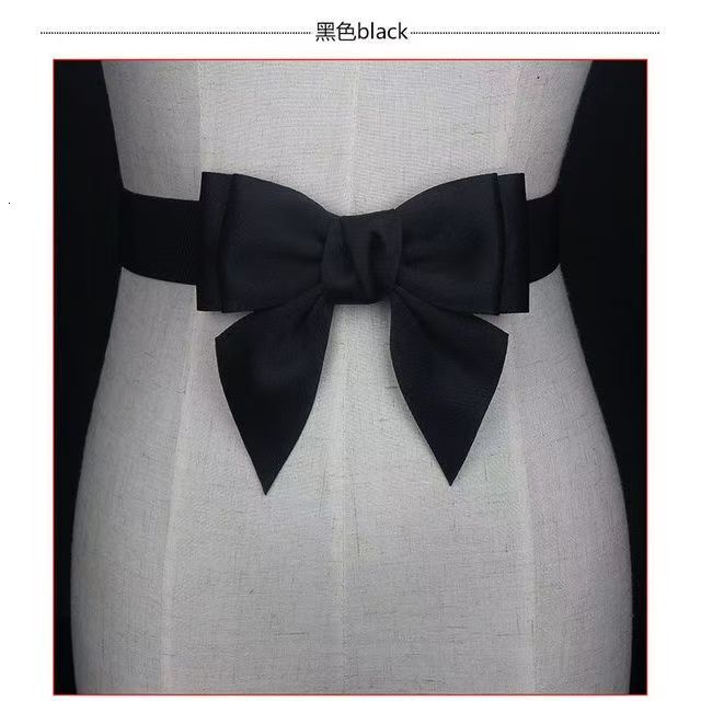 Elastic black bow wide waistband with simple and fashionable decoration dress