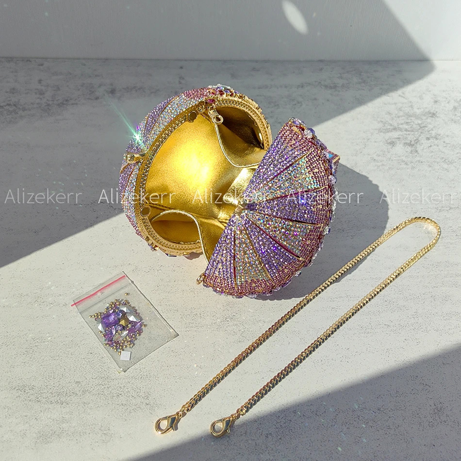 Alizekerr Air Balloon Shaped Crystal Evening Bags Women Classy Unique Rhinestone Circular Clutch Purses Wedding Party 251106