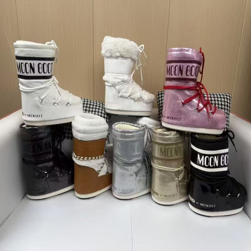 Designer boots Winter Hot Moon Thickened Warm Slip-on Cotton Waterproof Non-slip Lace-up Long Boots