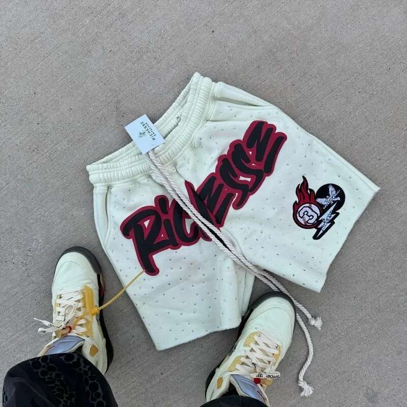 Y2K Haruku Men Rhie Letter Print Cotton sweatpants Fashion NEW Hip Hop Basketball Streetwear Loose Casual Shorts