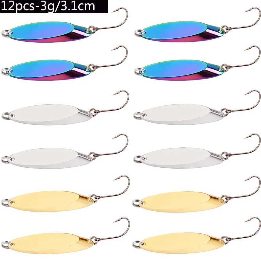 12pcs Metal Spinner Spoon Lures Trout Fishing Lure Hard Bait Sequins Paillette Artificial Baits Spinnerbait Fish Tools 1.5g-56g Z250411