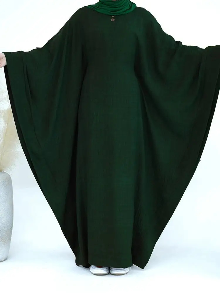 Eid al Fitr Dubai Linen Humble Batwing Abaya Muslim Kaftan Dress Ka Abayas Female Robe Vestidos 250411