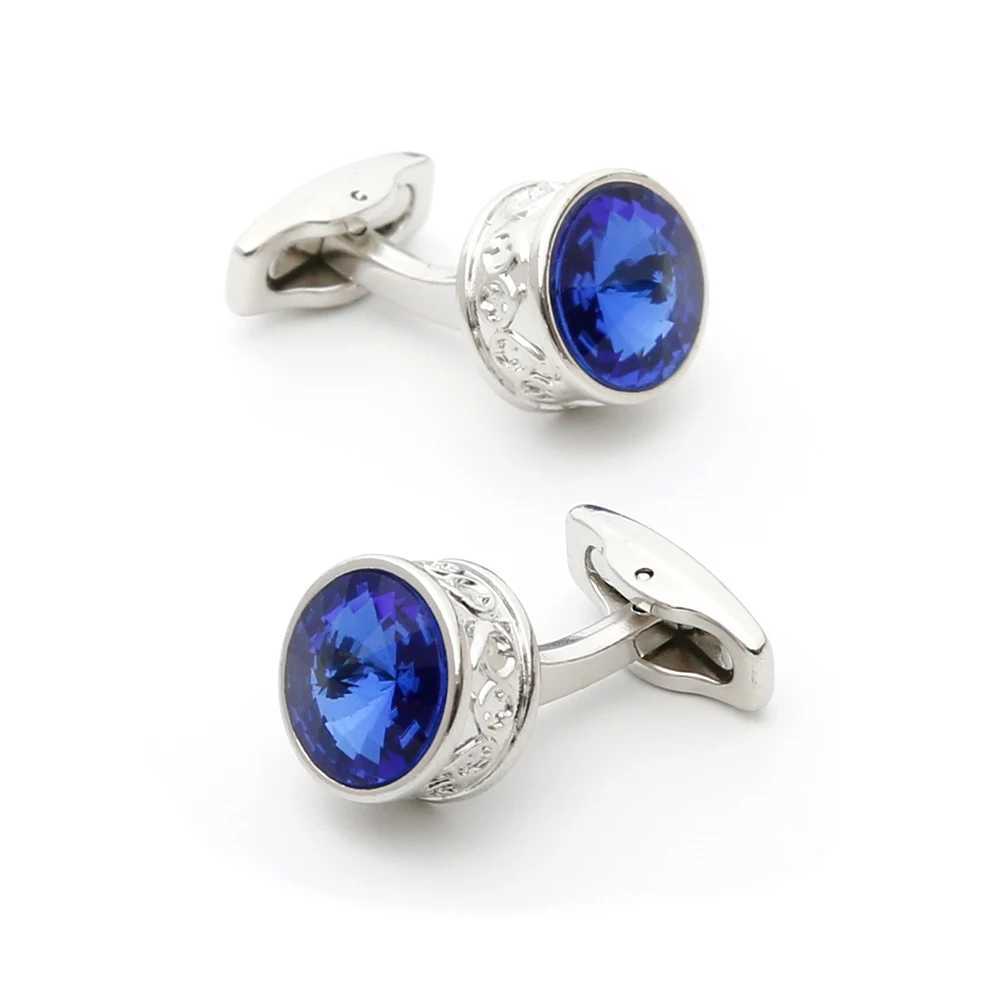 Mens cufflinks TOMYE XK22S062 personalized luxury blue crystal round silver formal cufflinks wedding gift buttons jewelryT250412