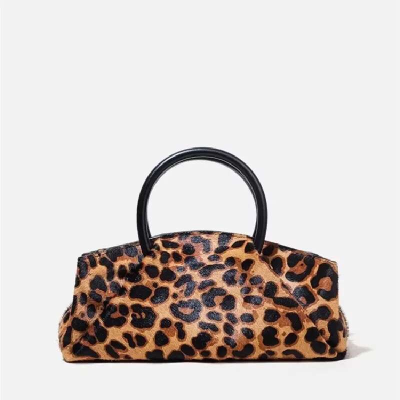 Designer Handbag Women High Quality Pu Leather Leopard Black Sier Crossbody Fashion Chic Ruched Shoulder Bag