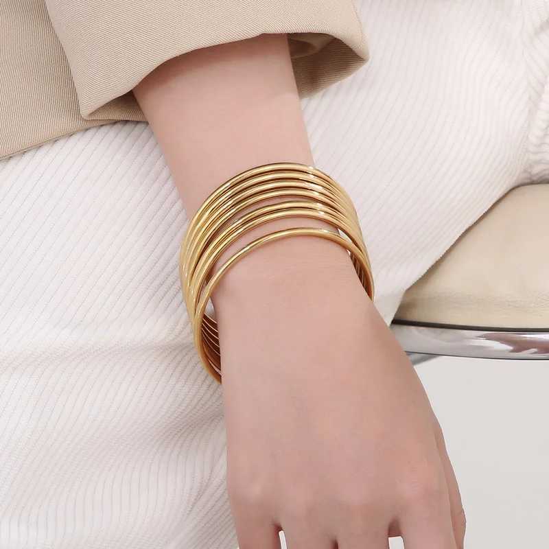 Simple Stainless Steel Bracelet For Women Men Gold Silver Color Geometry Wire Round Bangle Female Trendy Jewelry Wristband GiftsC250411