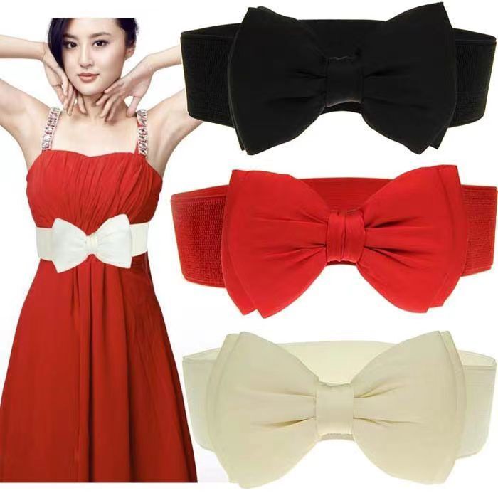 Korean version chiffon bow elastic waistband women's versatile decoration wide waist seal skirt belt dress accessories
