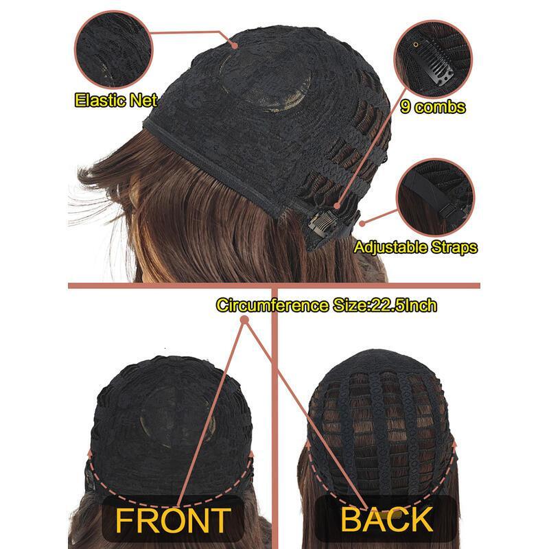Long Medium Women,Medium Brown Wigs with Bangs Layered Shoulder Length Synthetic Wig for Daily Party (24 inch)