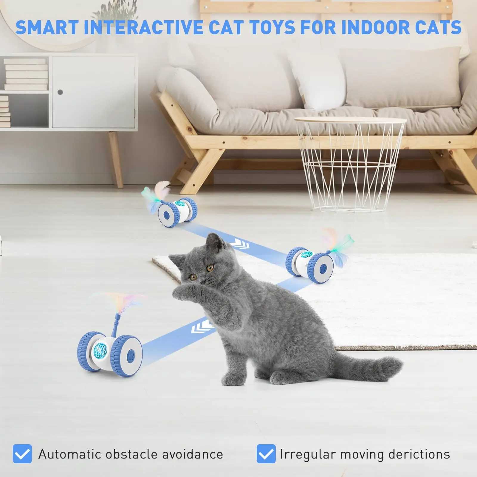Interactive cat toys intelligent sensing automatic cat toys with colored lights and feather sticks USB rechargeable cat toys Y250412