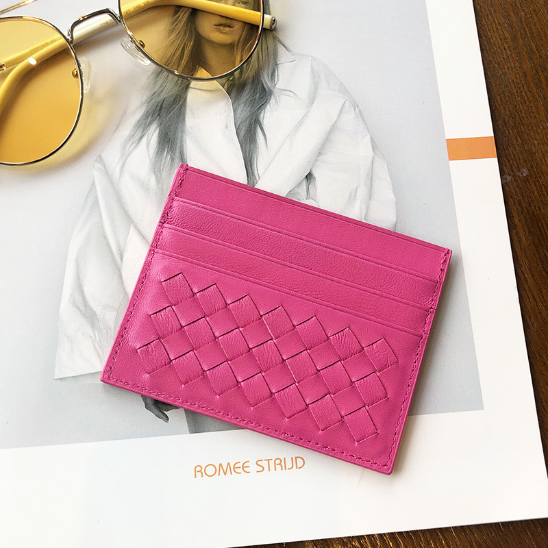 Free shipping designer bags Women's sheepskin holder one-piece multi-card slot 2025 new style woven clip ultra-thin card case compact