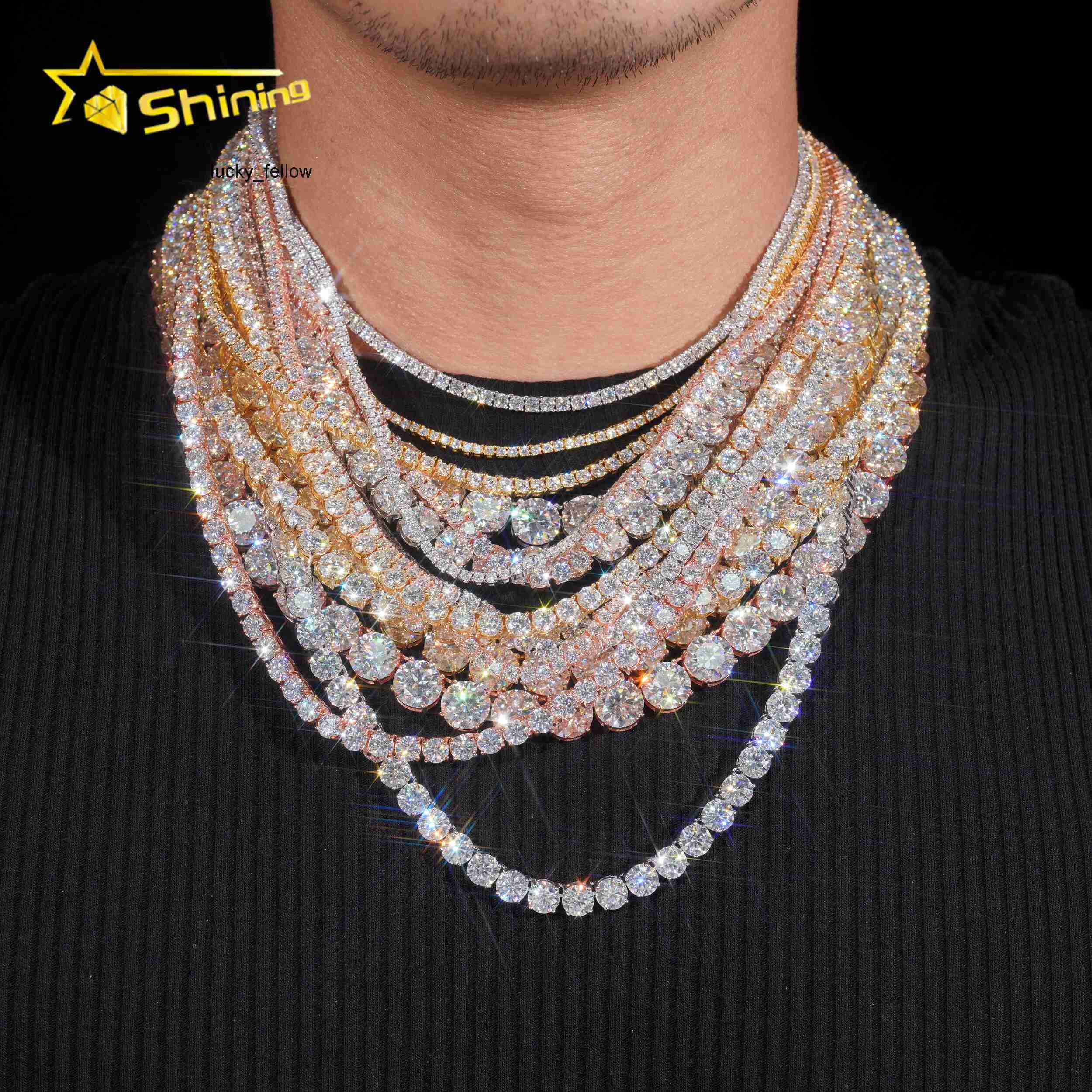 Pass Diamond Tester Large Stock Hip Hop Jewelry 2.0mm-6.5mm VVS Moissanite Diamond 925 Silver Iced Out Tennis Chain Necklaces